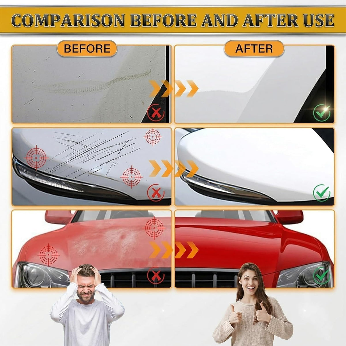 Car Scratch Remover 2-Pack, Premium Auto Paint Restorer Wax & Swirl Eraser Kit with Sponge & Microfiber Towel, Safe for Universal Colors, DIY Clear Coat Polishing Compound for Scuffs