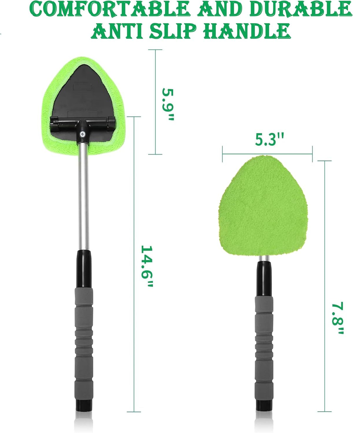 Car Windshield Cleaner Tool with Reusable Pads Extendable Handle(Green)