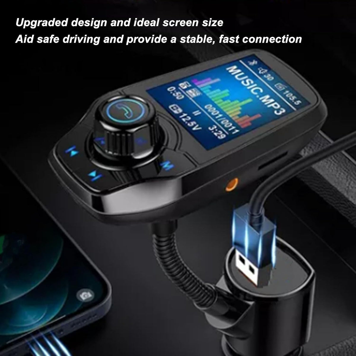 4 in 1 Car Transmitter Wireless FM Radio Player Color LCD Display Bluetooth Car Adapter for Smartphones USB TF Card Input Output Stable Connection Clear Sound