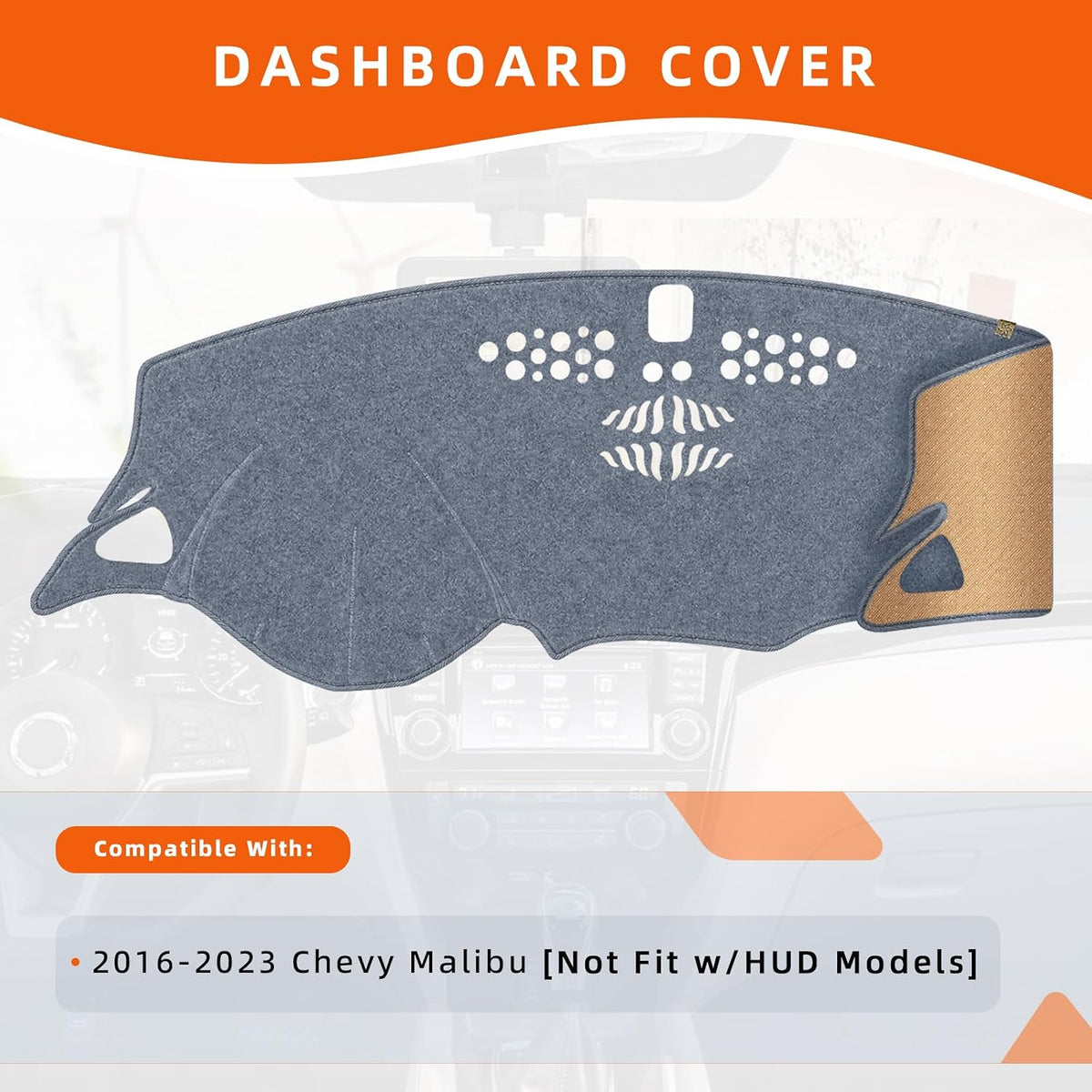 Dashboard Cover Dash Mat Fit for Chevy Malibu 2023-2016 (Without HUD Models),Car Dash Board Mat Anti-Glare Carpet,Non-Slip Pad Sunshield Protector (Grey)