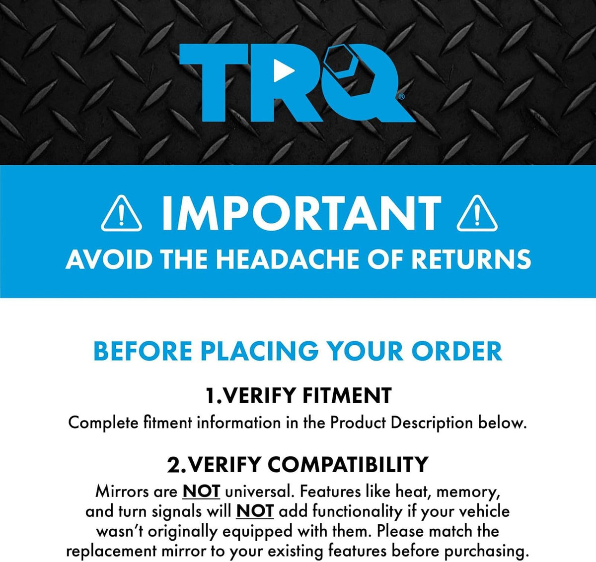 TRQ Passenger Side Mirror Power Heated Manual Folding with Blind Spot