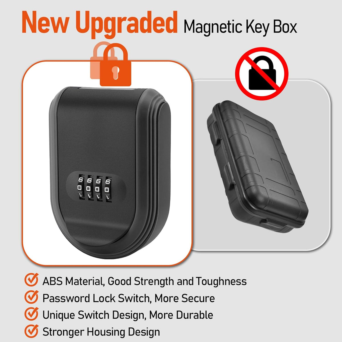 Magnetic Key Lock Box Under Car, 4 Digit Combination Key Holder with Strong Magnet, Wall Mounted Security Lock Box, Key Box Organizer with Bags for Indoor Outdoor