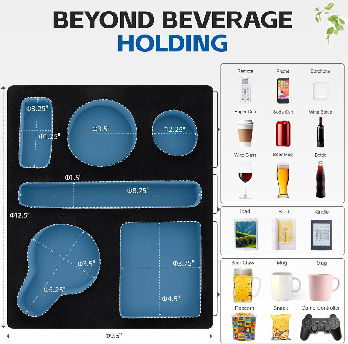 G GOOD GAIN Couch Cup Holder Pillow-Sofa Cup Holder Cozy Buddy | Bed Drink Caddy Holds Tablet, Remote, Snacks | Waterproof Anti-Spill Sofa Beverage Tray for Car, Park, Beach, Picnic, Boat, RV(Black)