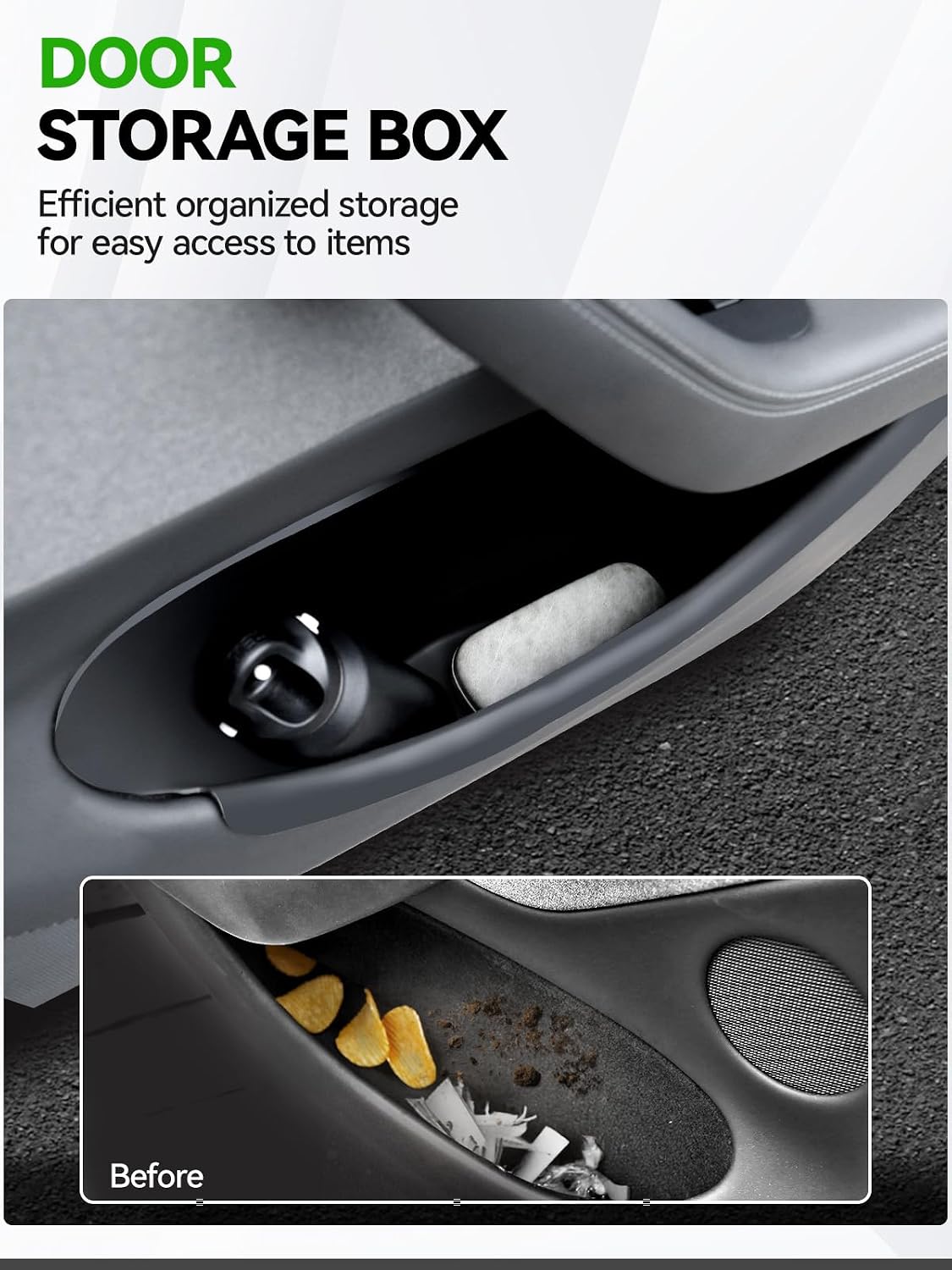 4PCS Door Side Storage Box Full-Wrap Pocket Liner compatible with 2026 2025 Tesla Model Y Juniper Accessories TPE Front and Rear Full Cover Door Side Organizer Tray(Not fit Standard)