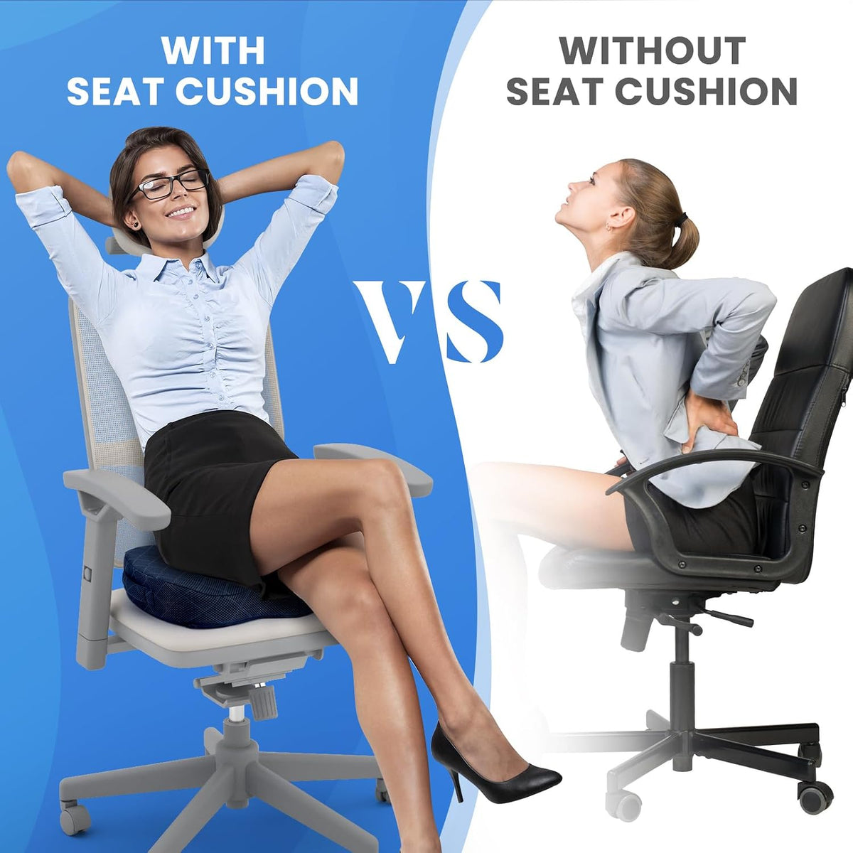 TushGuard Seat Cushion - Memory Foam Cushion for Office Chair, Car Seat, Airplane, Bleacher - Sciatica & Coccyx Pain Relief Desk Chair Cushion for Long Sitting Office Workers, Car Drivers(Blue)