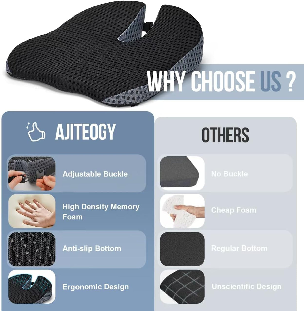 Car Seat Cushion for Driving, Memory Foam Wedge Booster for Adults