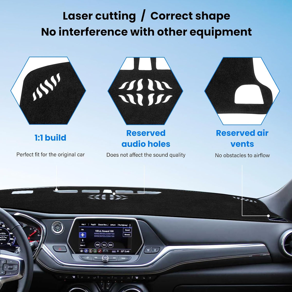 Dash Cover Mat Compatible with Chevy Blazer 2019 2020 2021 2022 2023 2024 2025 (Not fits for EV)Car Interior Dashboard Cover Mat Nonslip Dashmat Sunshade Glare UV Rays Protector Accessories Custom Fit