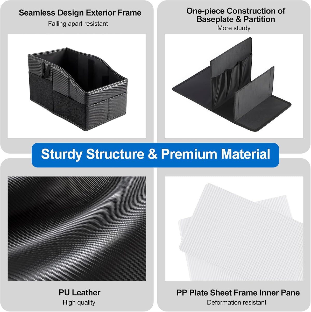 WHHMK Sturdy Leather Car Storage Support Up to 33 LB,Carbon Fiber Texture