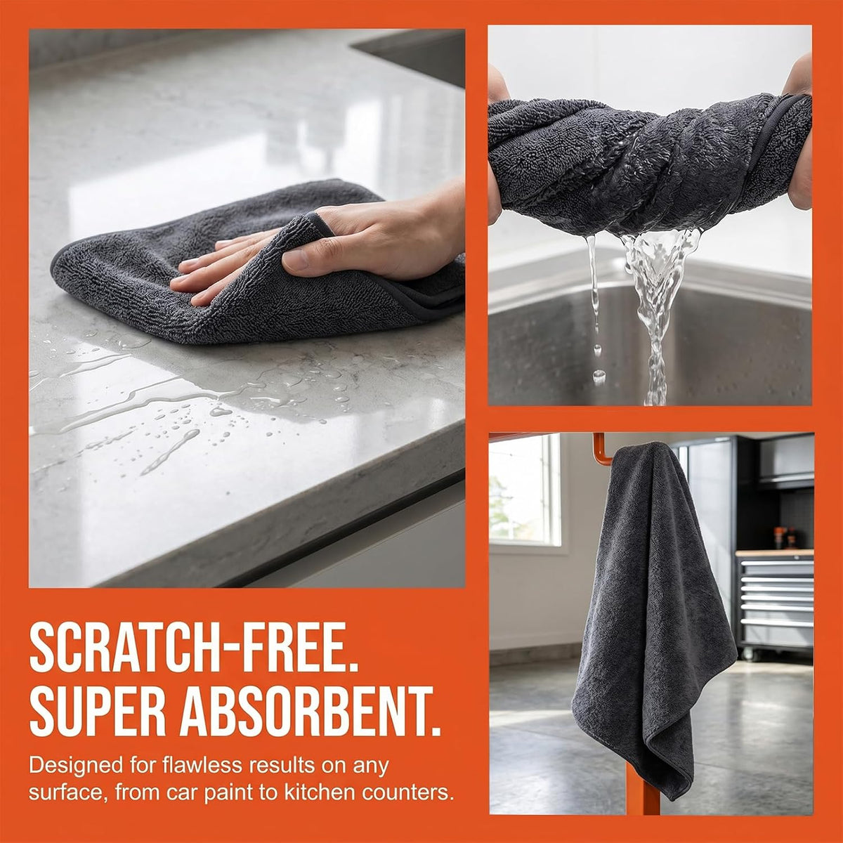 Cleaning Towels, Suitable for Home Kitchens, Bathrooms, Mirrors, and Car Detailing, Grey, 2 Pack, 24 x 16 Inch