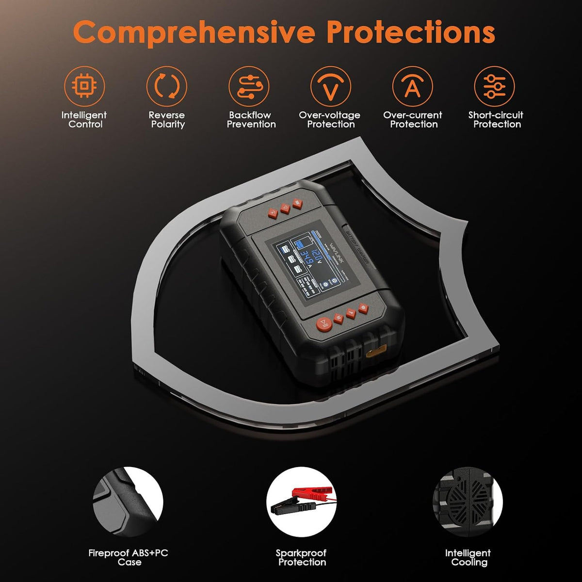 WAVLINK 35-Amp Smart Battery Charger, 6V/12V/24V Car Battery Charger