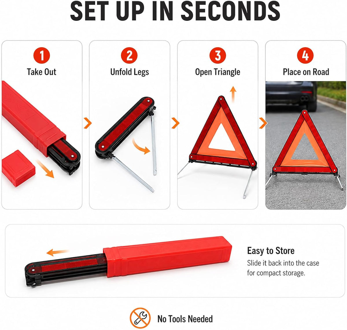 3 PCS Triangle Warning Frame, Foldable Roadside Hazard Sign Car Safety Reflector with Storage Case, Reflective Triangle Safety Sign for Vehicle Breakdown, Car Accessories