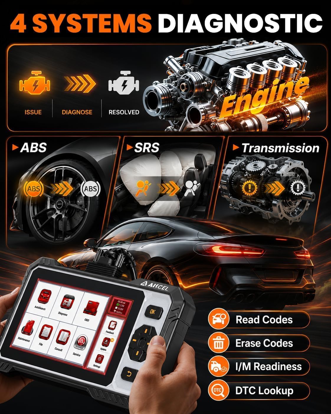 FX6000 Bidirectional Scan Tool, OBD2 Scanner Diagnostic Tool with 15+ Reset