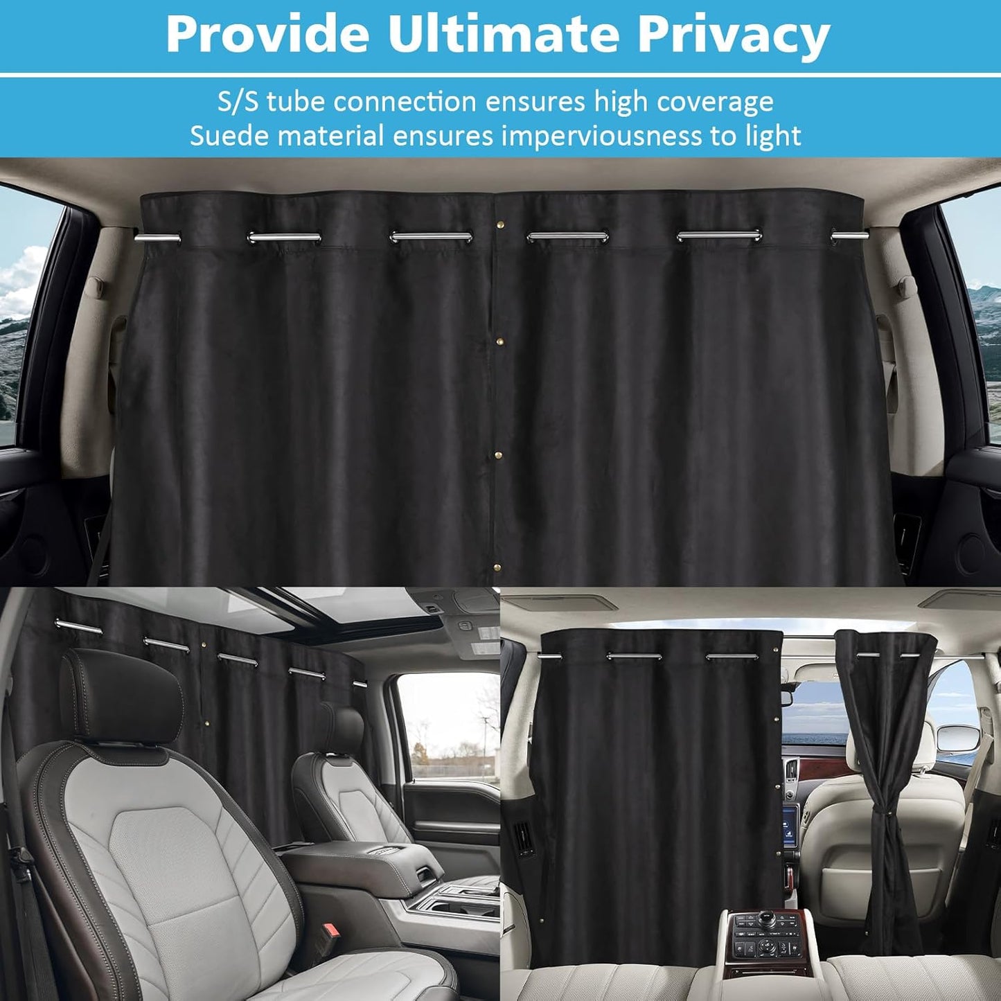 ZATOOTO Car Divider Curtain, Car Privacy Curtains with Pole Backseat Blackout Curtain for Car Camping Travel and Breaks, Lengths Adjustable for Most Cars, Sedan, Vans, SUVs (5.25 ft * 3.48 ft)