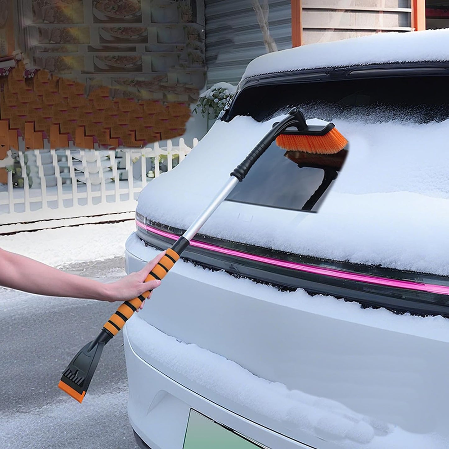 Snow Brush and Ice Scrapers for Car Windshield, 360° Pivoting Brush Head Detachable Snow Scrapers with Ergonomic Foam Grip;36inch Extendable Snow Brushs for Car，SUV and truck,Orange,Car Accessories