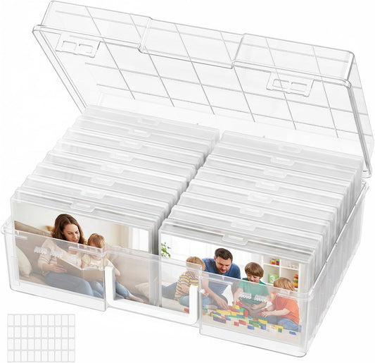 Lifewit 16 Pcs Photo Storage Box, Photo Albums 4x6 Pictures, Acid-Free Stackable Case with Labels, Trading Card Container for Sticker, Seed, Scrapbooking, Craft, Diamond Art, Classroom Supplies, Clear