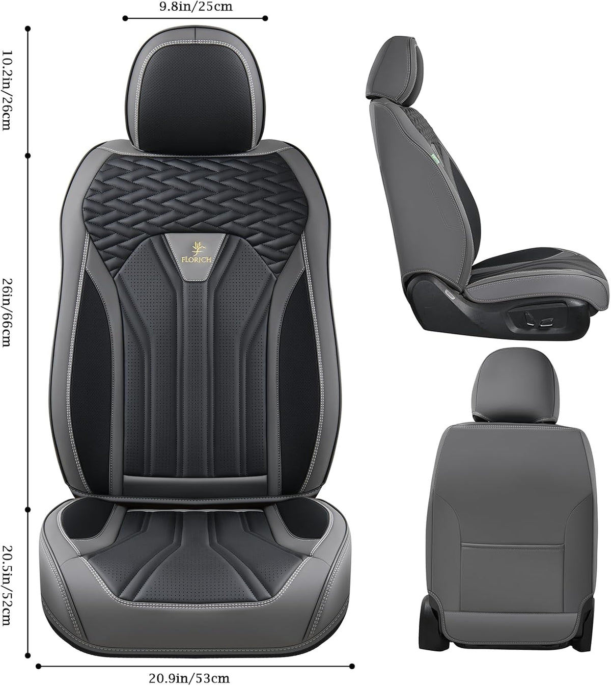 FLORICH Leather Seat Covers, Seat Covers Full Set, Car Seat Protectors 5 Seats, Automotive Seat Covers Fit for Most Cars Trucks SUV- Gray&Black
