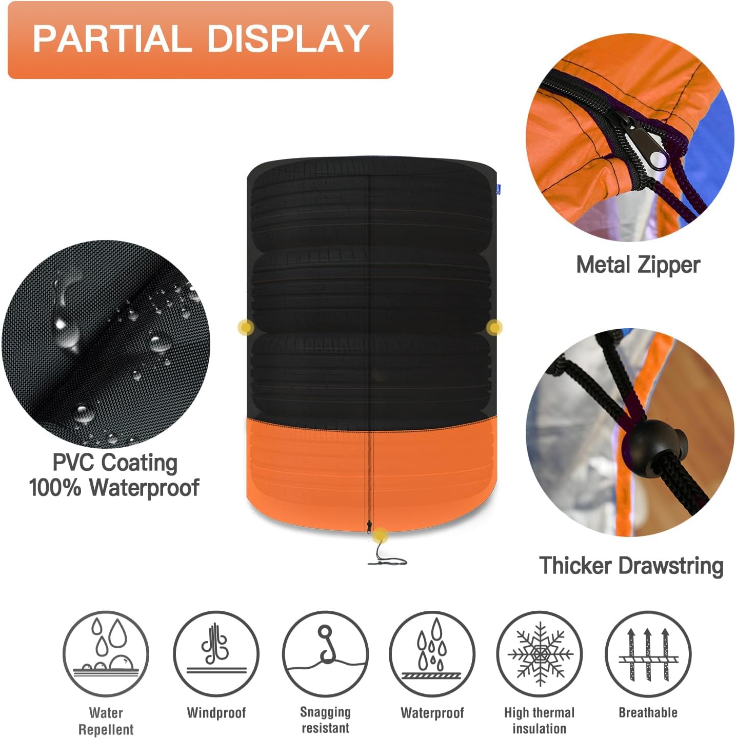 Kayme Tire Cover, Large Tire Storage Bag, Seasonal Spare Tire Storage Cover, Durable Tire Bags Used in Trucks, SUV, Trailer Sun Rain Snow Protection, Fit 35 Inch Tire Diameter-Black Orange