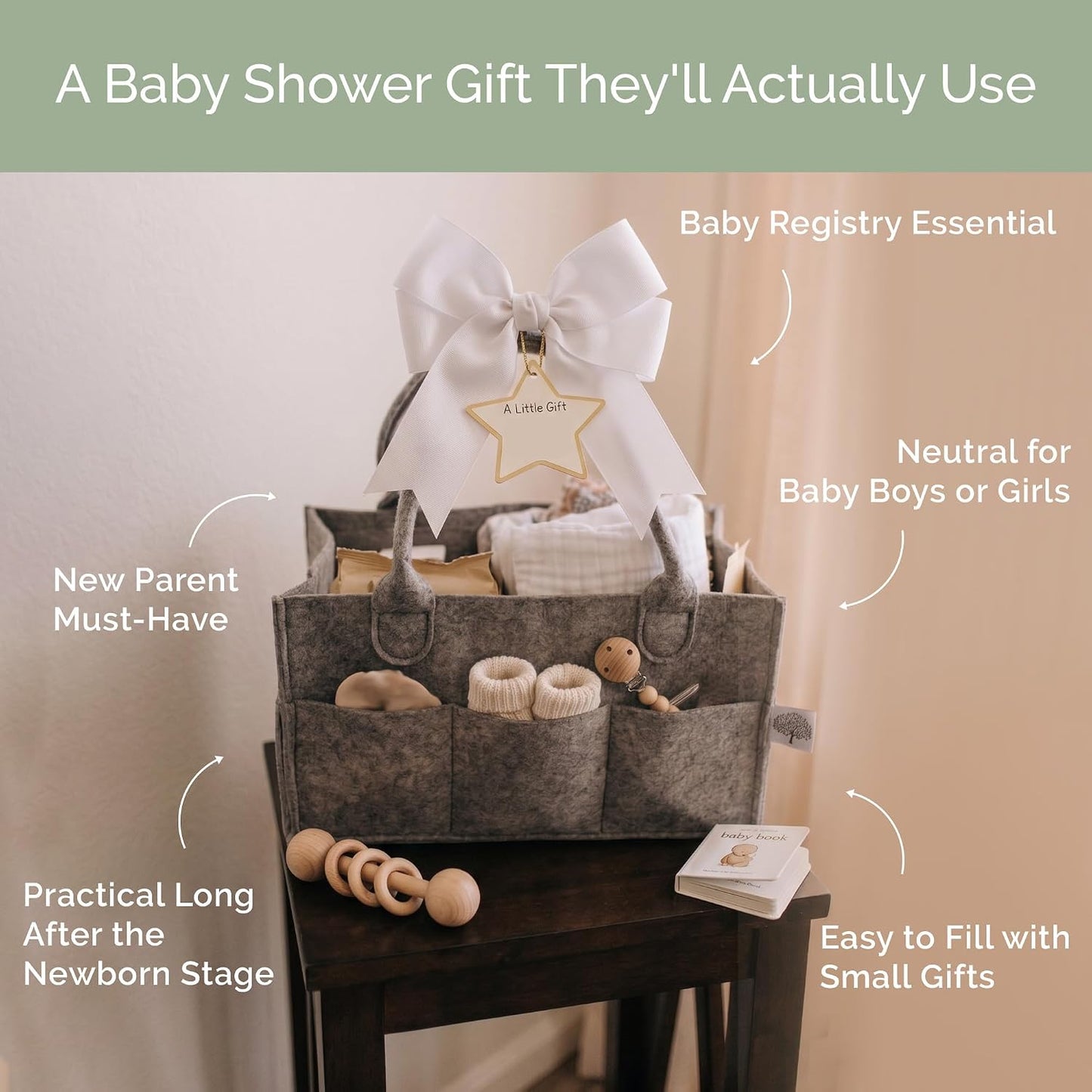 Parker Baby Diaper Caddy - Nursery Storage Bin and Car Organizer for Diapers and Baby Wipes - Charcoal, Regular