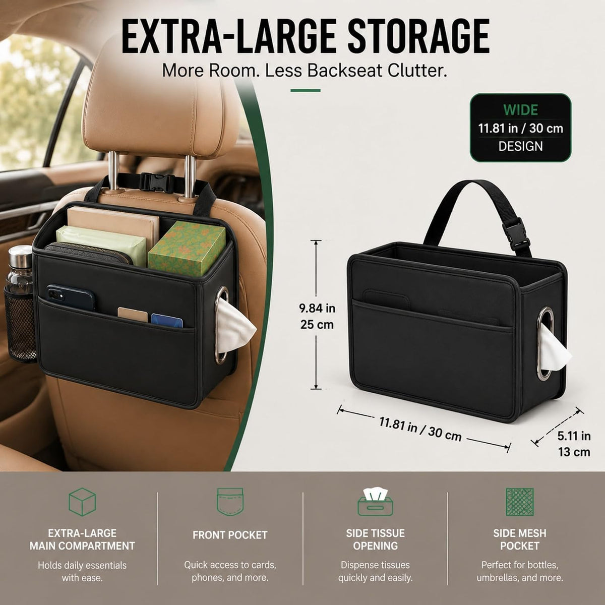 Noaman Car Seat Organizer Backseat Hanging Trash Can or Car Tissue Holder