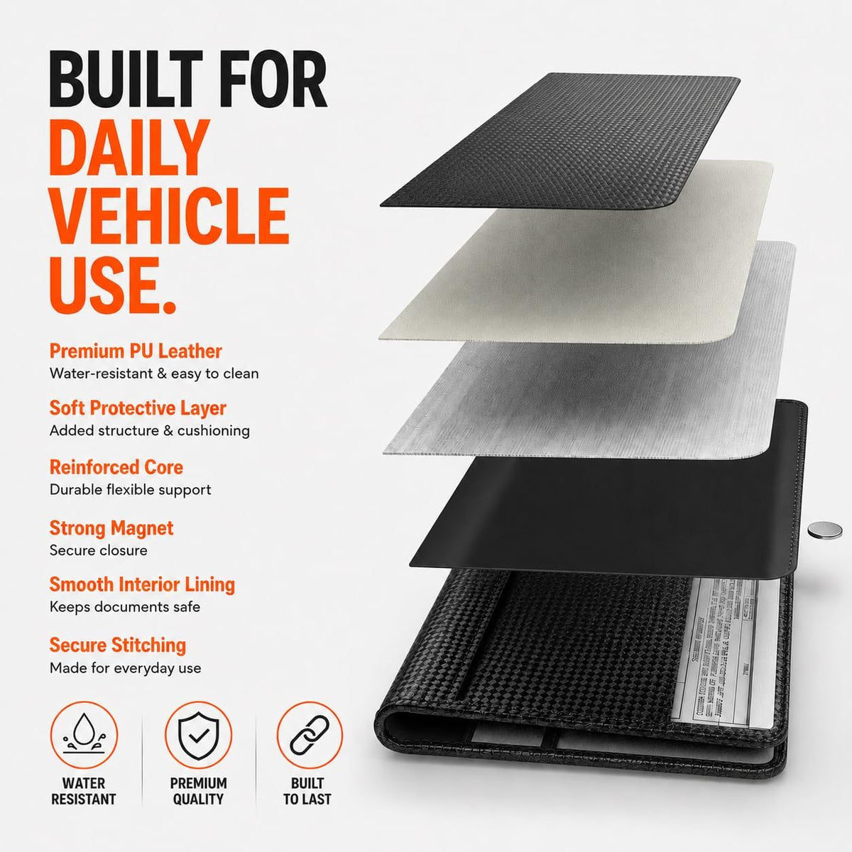 Car Registration and Insurance Holder, Carbon Black Premium PU Leather