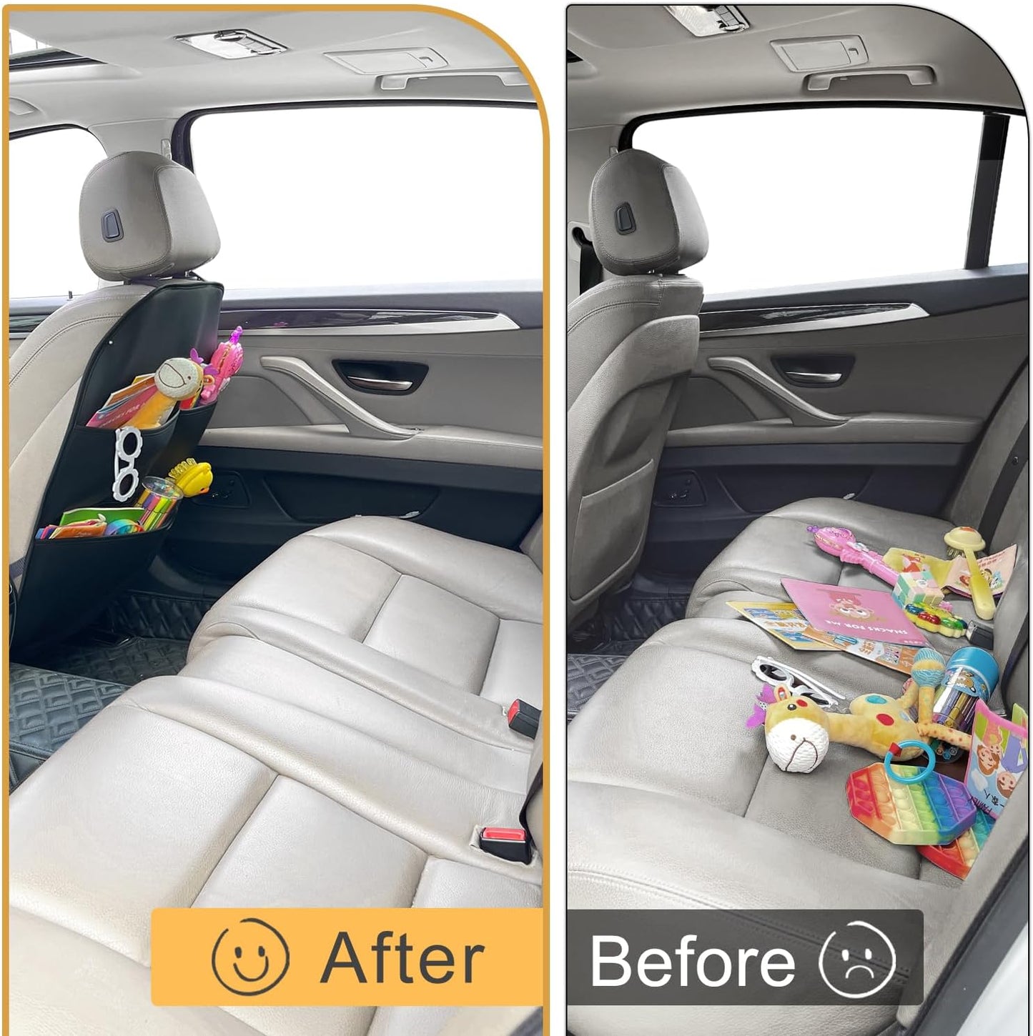 2 Pack PU Leather Kick Mat Back Seat Protector With 3 Storage Pockets, Universal Car Seat Back Organizer For Kids Pets, Waterproof Backseat Protector For Most Car (Black)