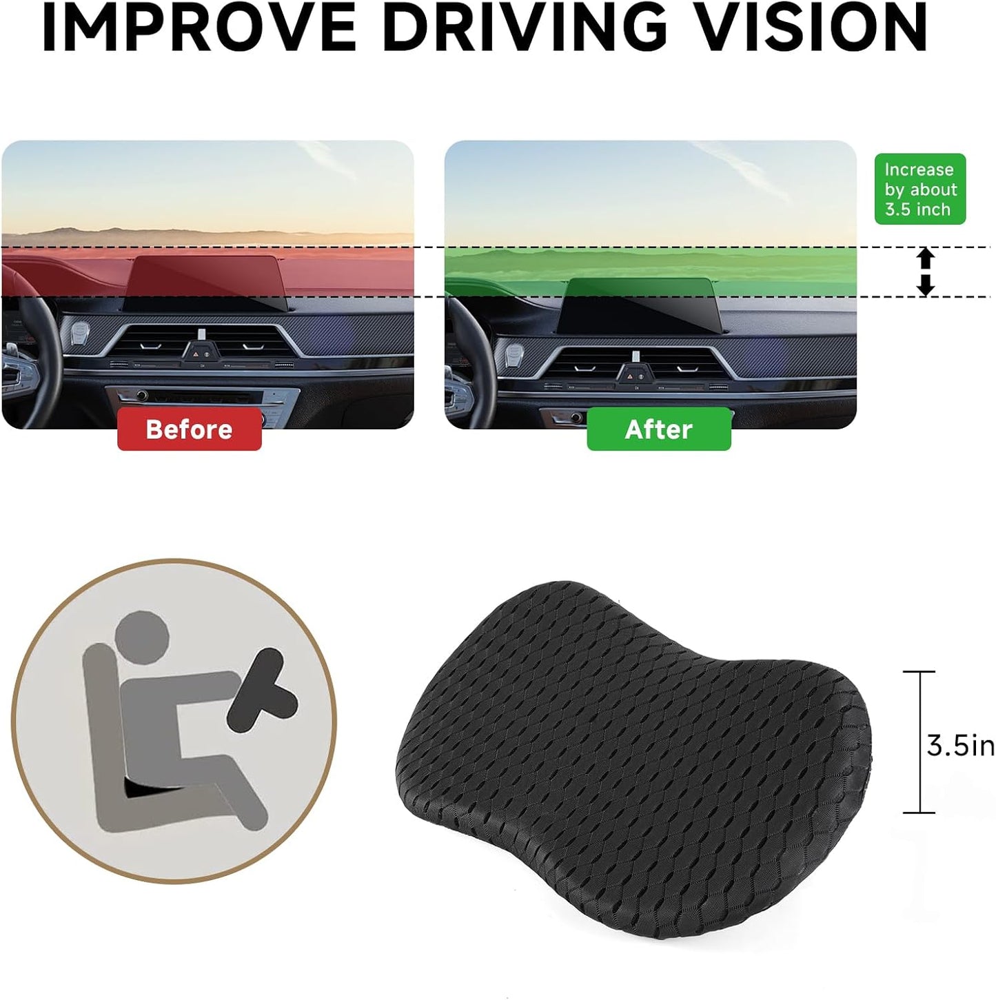 Livtribe Car Seat Cushion - Memory Foam Seat Pad for Sciatica & Lower Back Pain Relief - Driving Cushion with Breathable Mesh Cover - Road Trip Essentials for Drivers (3D Black)