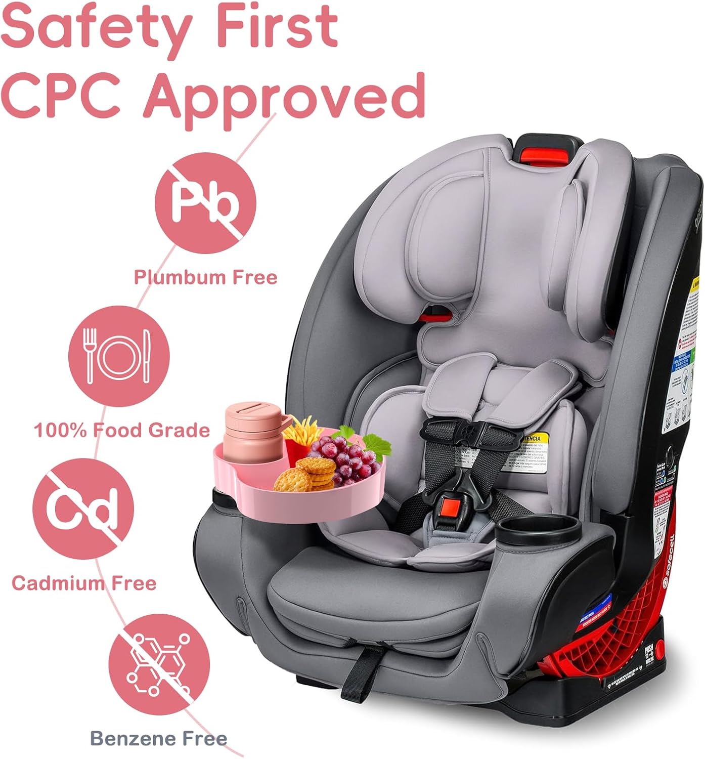 Kids Car Seat Tray, Travel Tray with Cup Holder for Toddler Baby, Kids Car Seat Food Snack Organizer for Road Trip, Stroller snack tray travel must haves - Pink