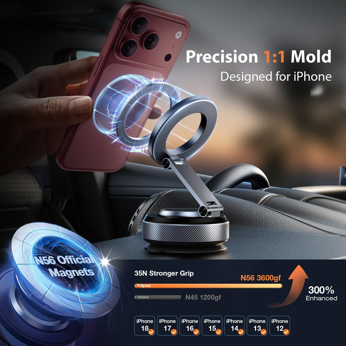 2026 Vacuum Magnetic Phone Holder for Car, MagSafe Car Mount