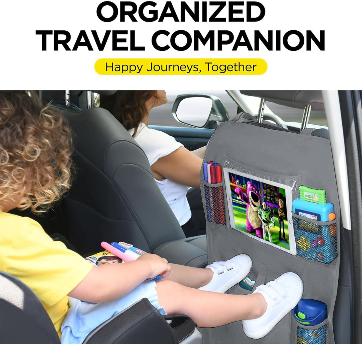 lebogner X-Large Grey Back Seat Protector For Kids + 5 Pocket Storage Organizer, 2 Pack