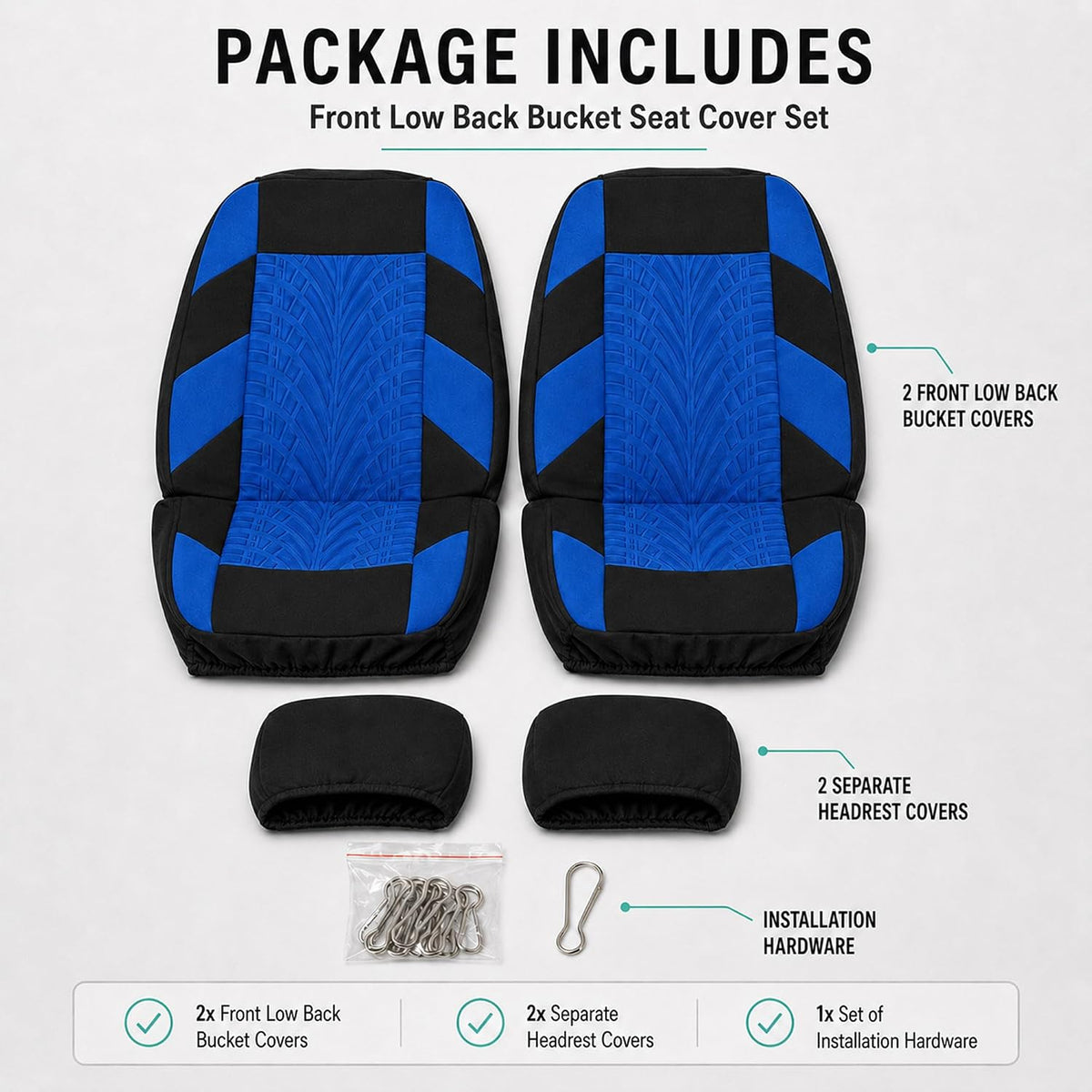 FH Group Front Set Travel Master Car Seat Covers - Covers for Low Back Car Seats with Removable Headrest, Universal Fit, Automotive Seat Cover, Airbag Compatible Car Seat Cover for SUV, Sedan Blue