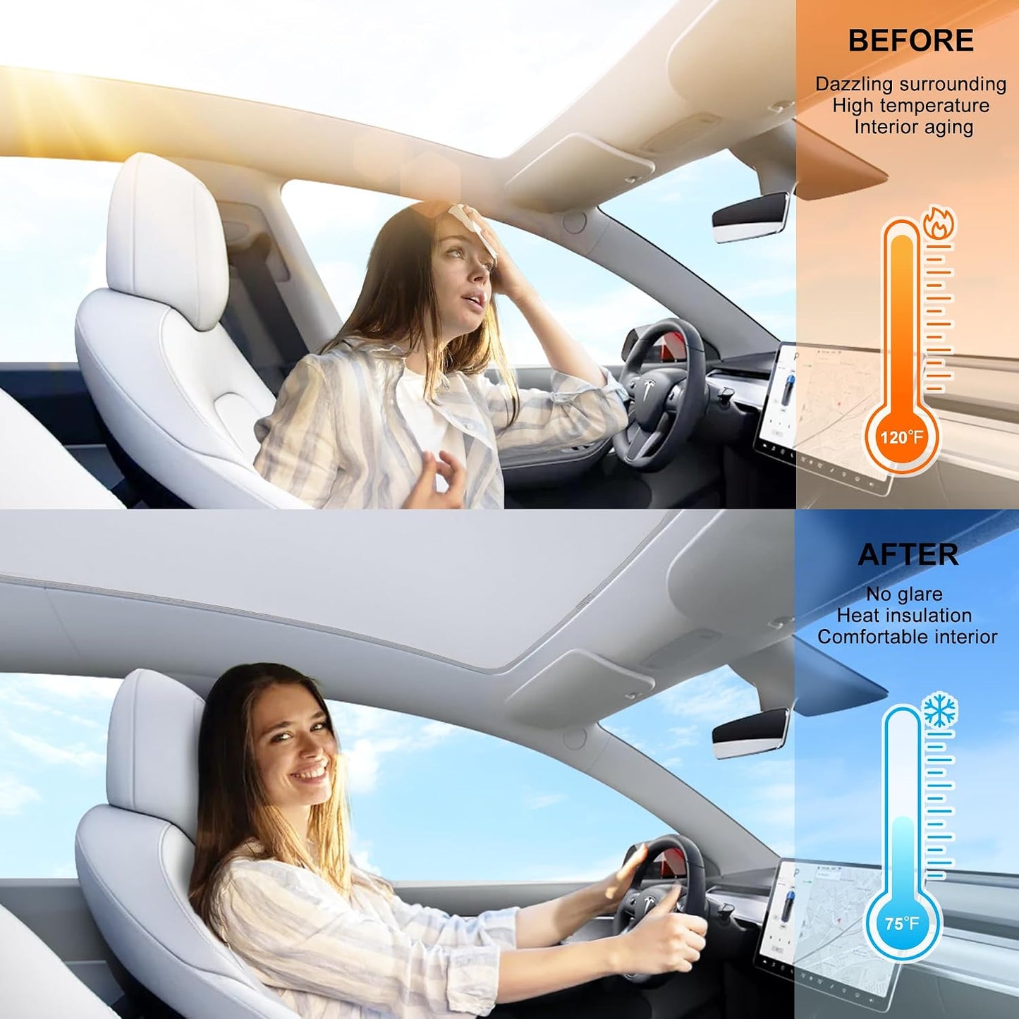 Roof Sunshade for Tesla Model 3 2019-2023 Accessories [No Gaps, Never Sag] Heat Insulation & Interior Sun Protection UV Block Foldable Glass Sunroof Shading Cover for Model 3, Tesla Interior Gray
