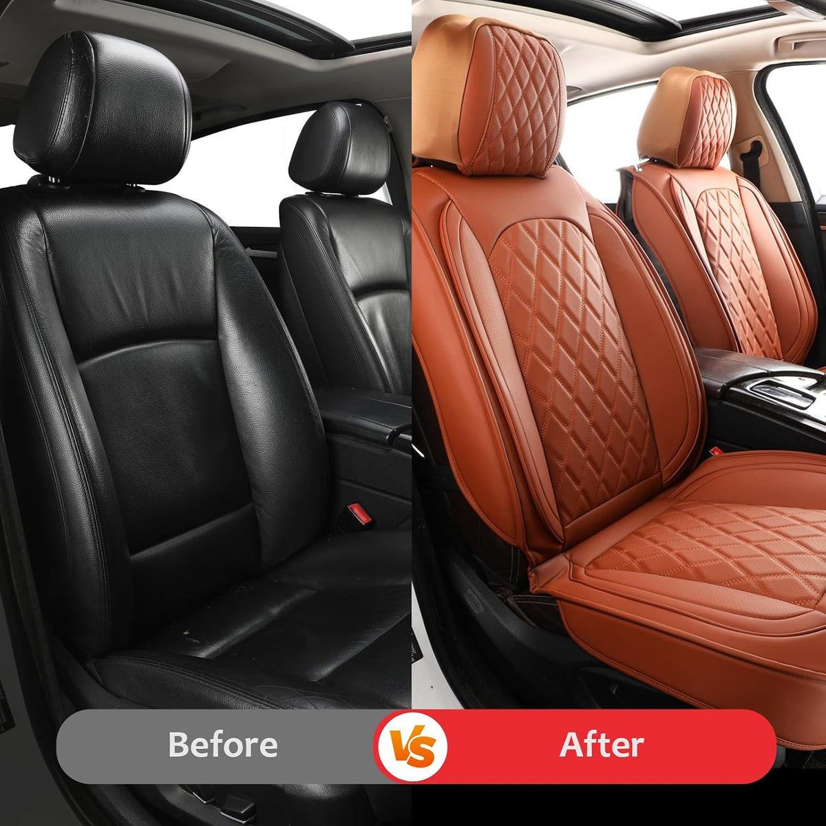MIROZO Seat Covers Full Set,Leather Seat Covers Car Seat Protector Brown