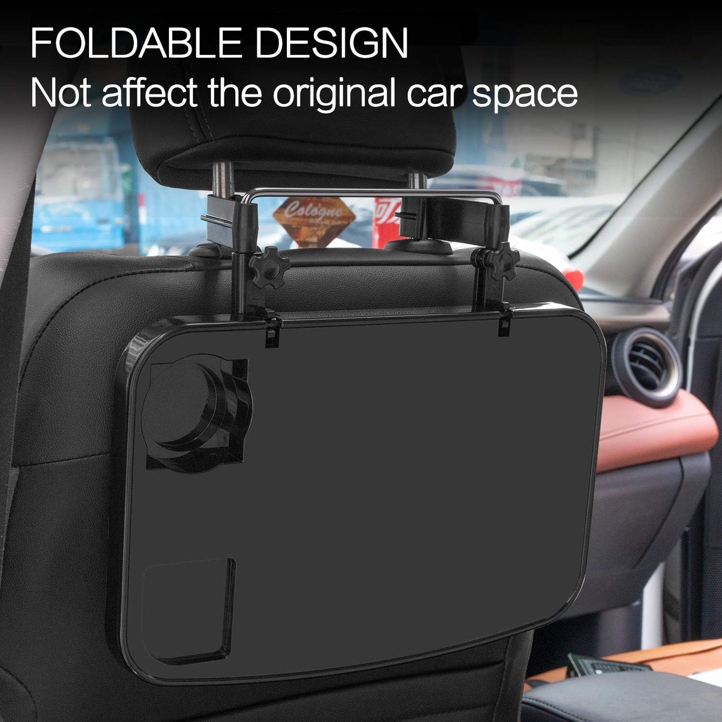 Foldable Car Seat Back Portable Tray for Food Dining Drink and Laptop, Hanging Car Steering Wheel Tray (Black)