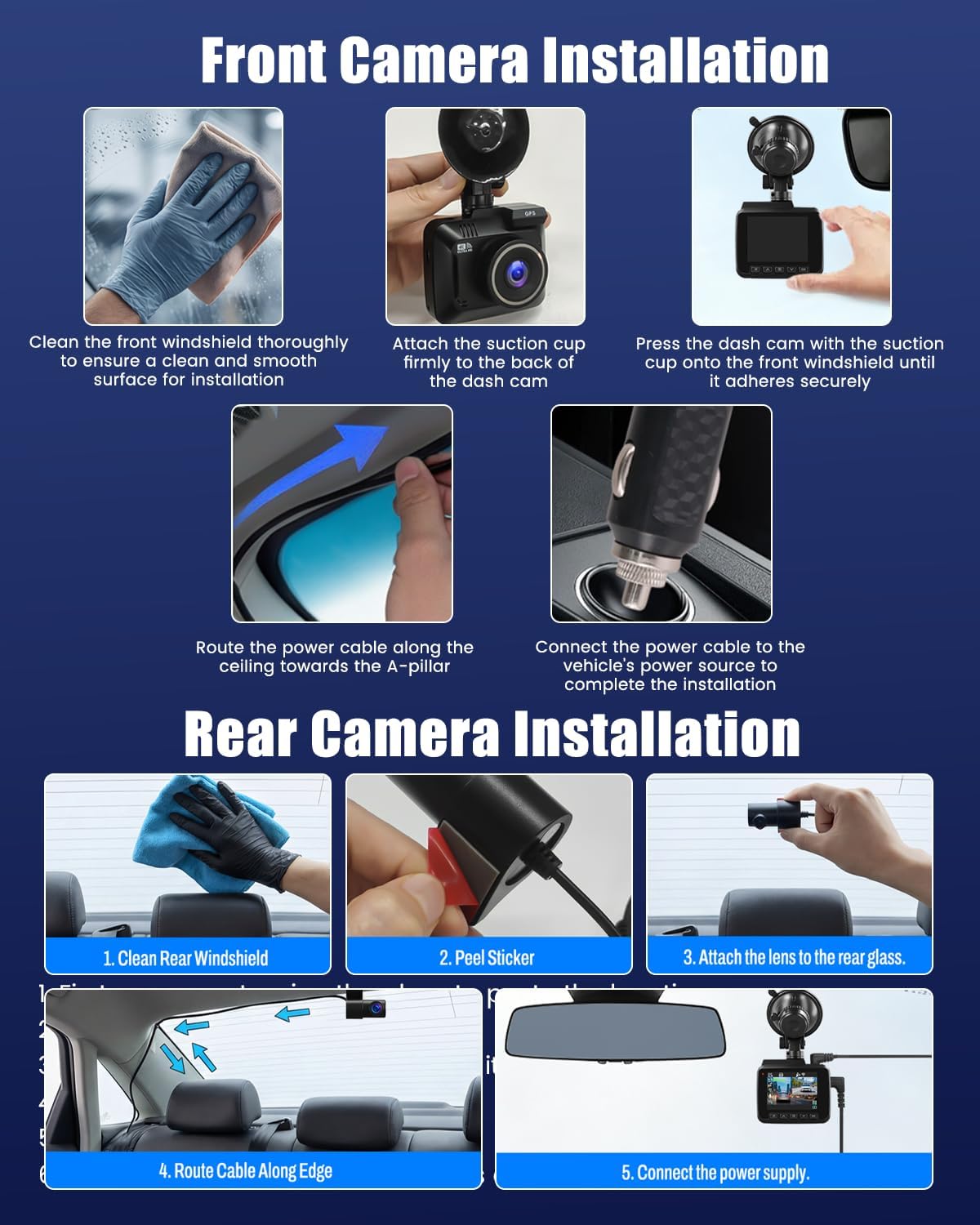 4K Dash Cam Front and Rear, Built-in WiFi & App Control, GPS