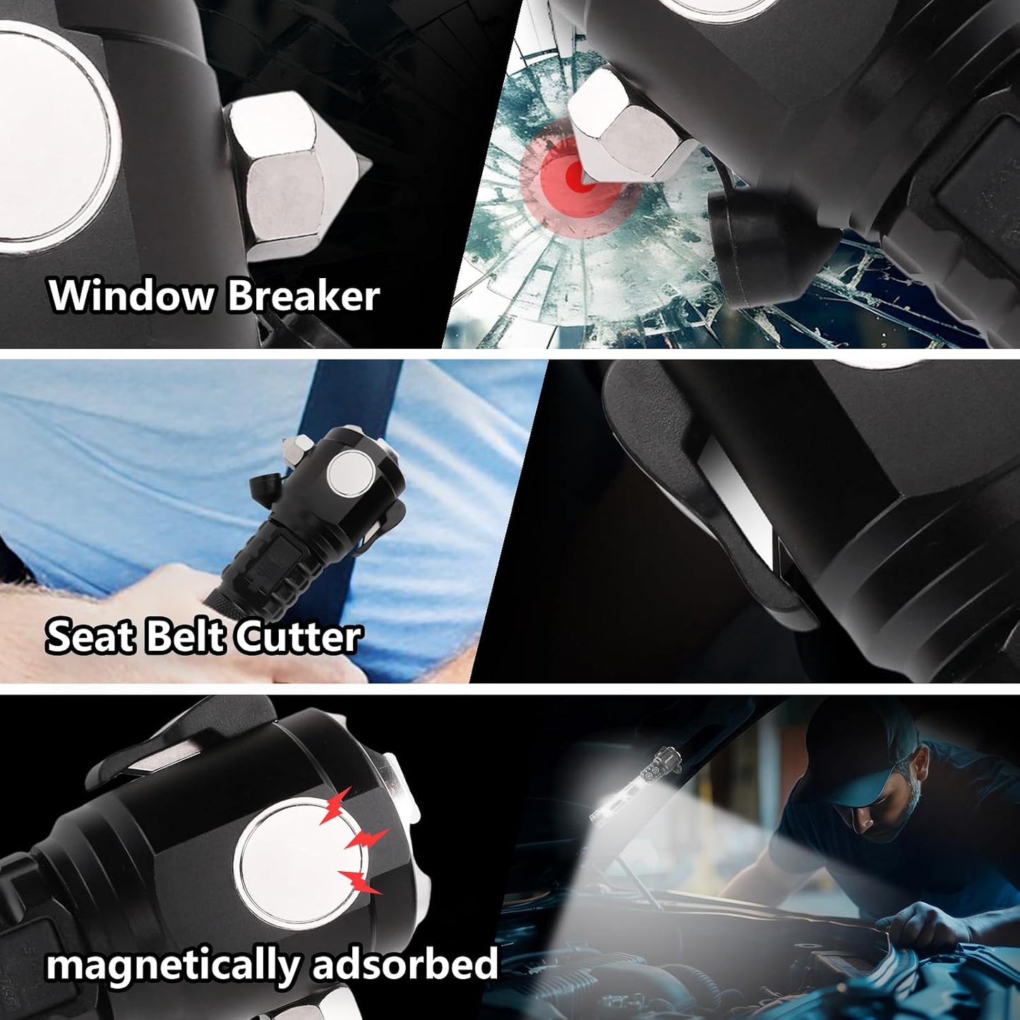 Emergency Flashlight with Window Breaker and Seatbelt Cutter, LED Flashlight, flashlights high lumens，Strobe sos Beacon，Mobile Power，Alarm Rescue，for car，Outdoor，Hiking, Fishing, Dog Walking