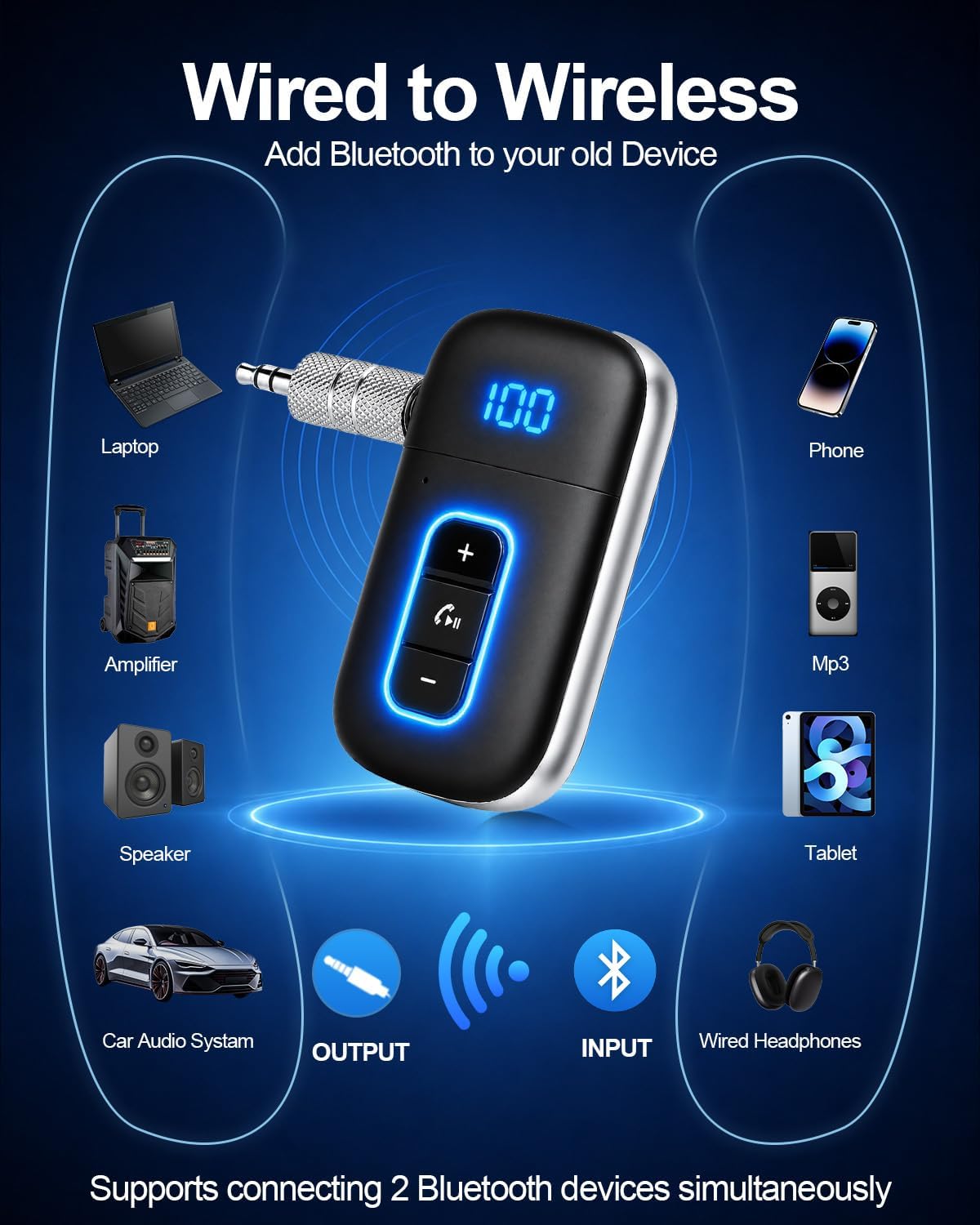 Aux Bluetooth 5.3 Adapter for Car, Bluetooth Receiver Aux Car Adapter, Auxiliar Audio Blue Tooth para Carro Wireless Dongle with 3.5mm Jack for Stereo Systems and Headphones