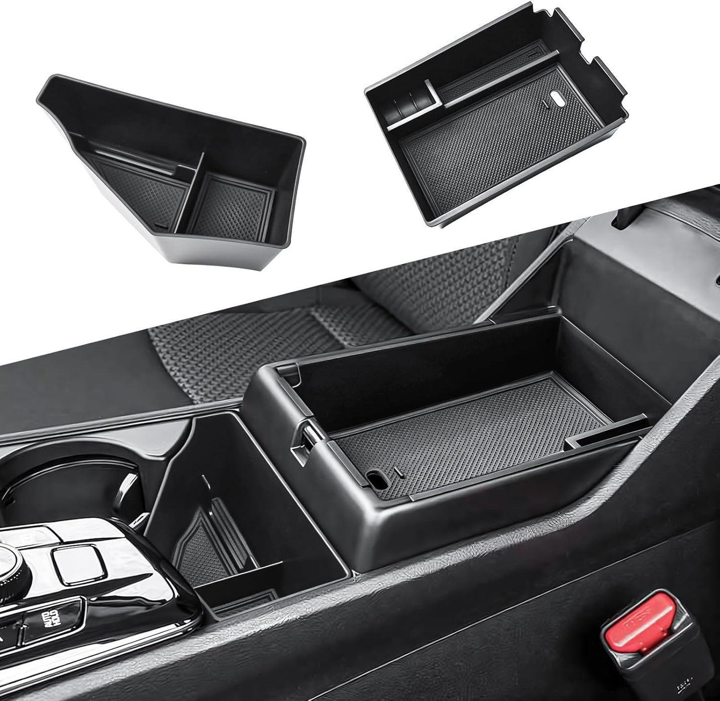 2PCS Center Console Organizer & Armrest Storage Box Compatible with 2023-2025 2026 Kia Sportage Hybrid/Plug-in Hybrid Accessories (with Rotary Type Transmission ONLY), ABS Middle Console Insert Tray