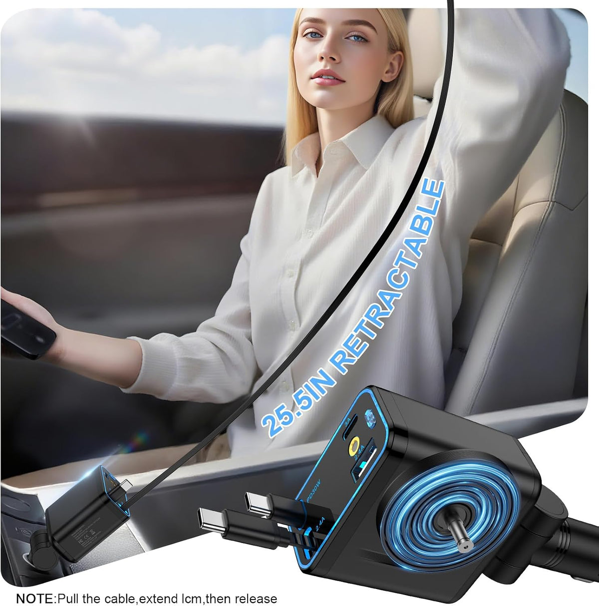 Retractable Car Charger with Starlight for Samsung Galaxy S26 Ultra/A17/A16