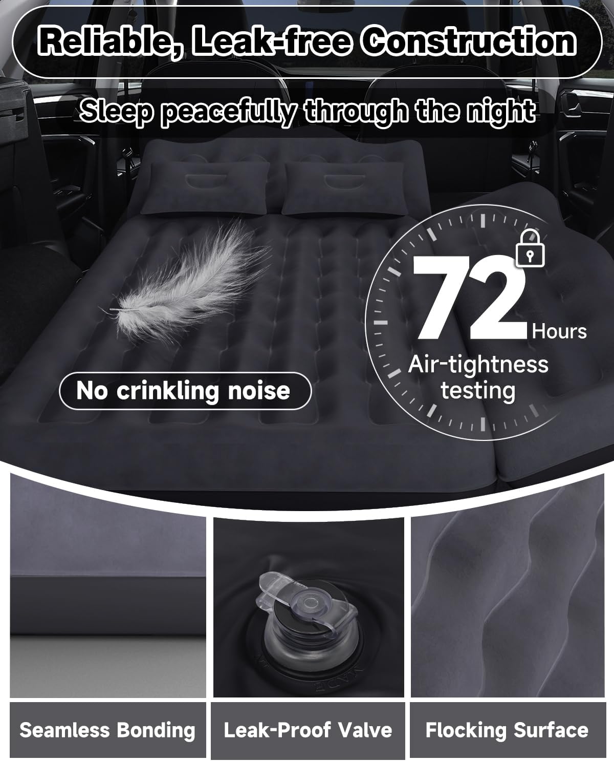 Umbrauto Car Air Mattress Bed: Inflatable SUV Camping Sleeping Pad for Truck Back Seat with Pump & Pillows, Blow Up Backseat Car Mattress for Van Rear Seat