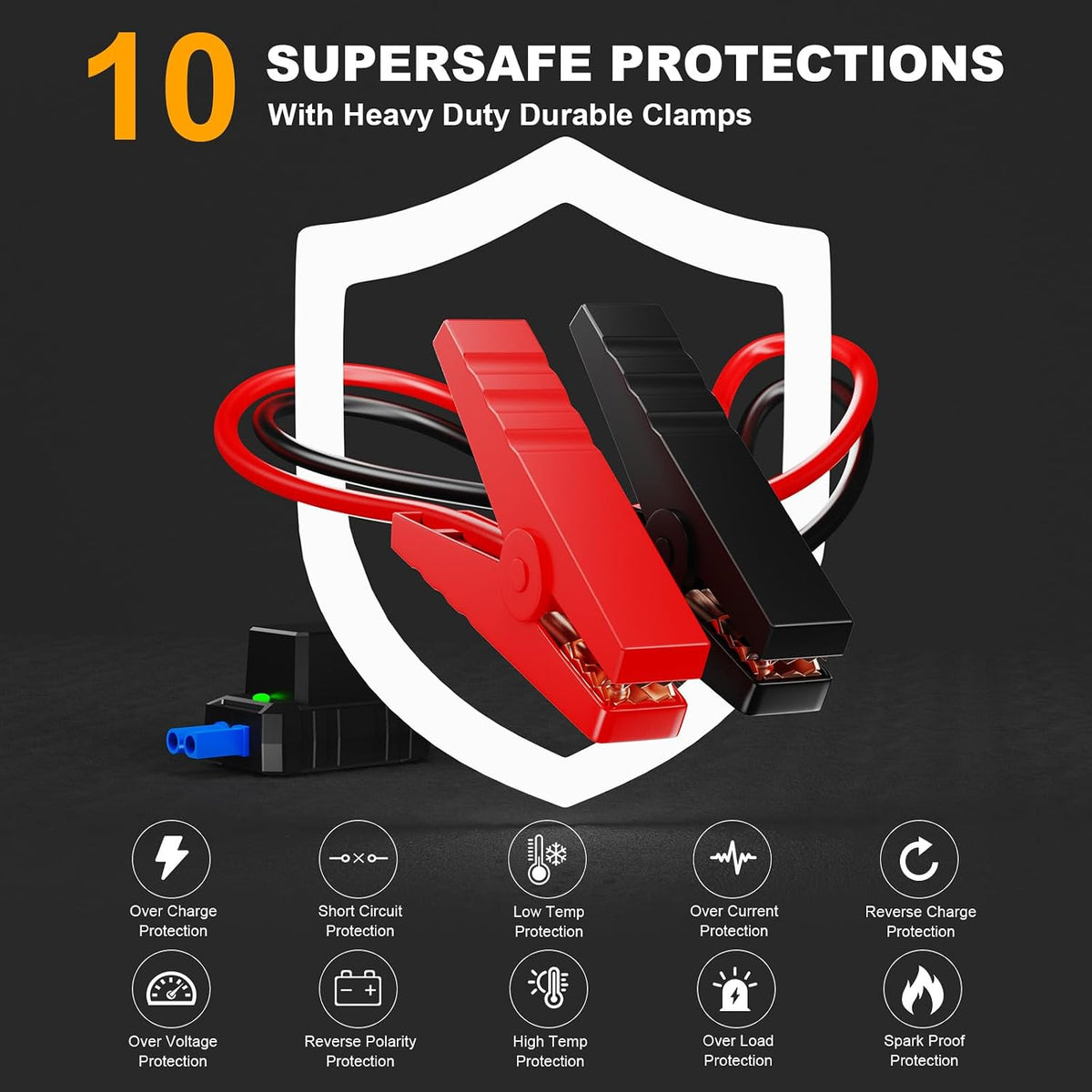 Jump Starter with Air Compressor, 8000A Car Battery Jumper Starter with 150 PSI Tire Inflator Portable, LED Display for 12L Diesel All Cars Engines, Jumper Cables and Light