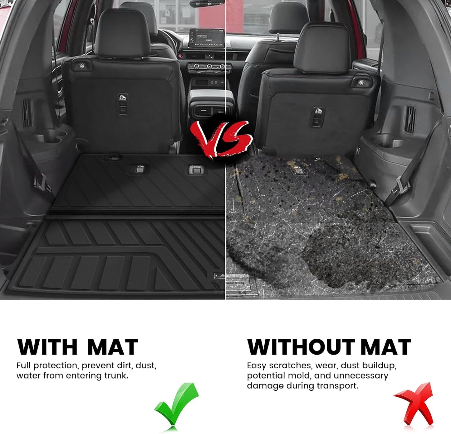 LASFIT Floor Mats & Trunk Mat with Backrest Mat for Honda Pilot 2023-2025 2026, Split & One-Piece Foldable Seating All Weather TPE Floor Liners 1st & 2nd & 3rd Row & Cargo Mat with Seatback Mat, Black