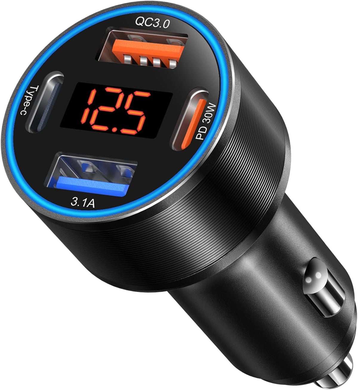 3 Pack USB C Car Charger, 4-Port 65W Dual 12V USB-A & USBC Cigarette Lighter Adapter Plug with Voltmeter PD/QC 3.0 Fast Charging Car Phone Charger for iPhone 17 16e 15 14 13 12 Pro Max, Android-Black