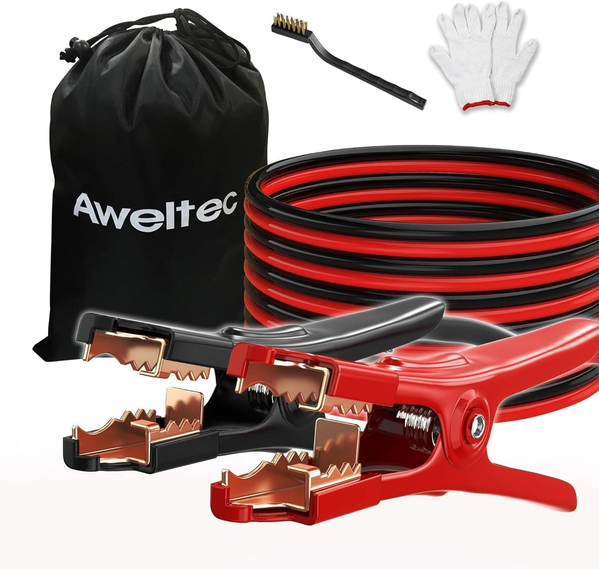 4 Gauge 20 ft Jumper Cables, Heavy Duty Battery Booster Cable Set with Alligator Clamps, Carry Bag, Safety Gloves and Wire Brush for Cars, Trucks and SUVs