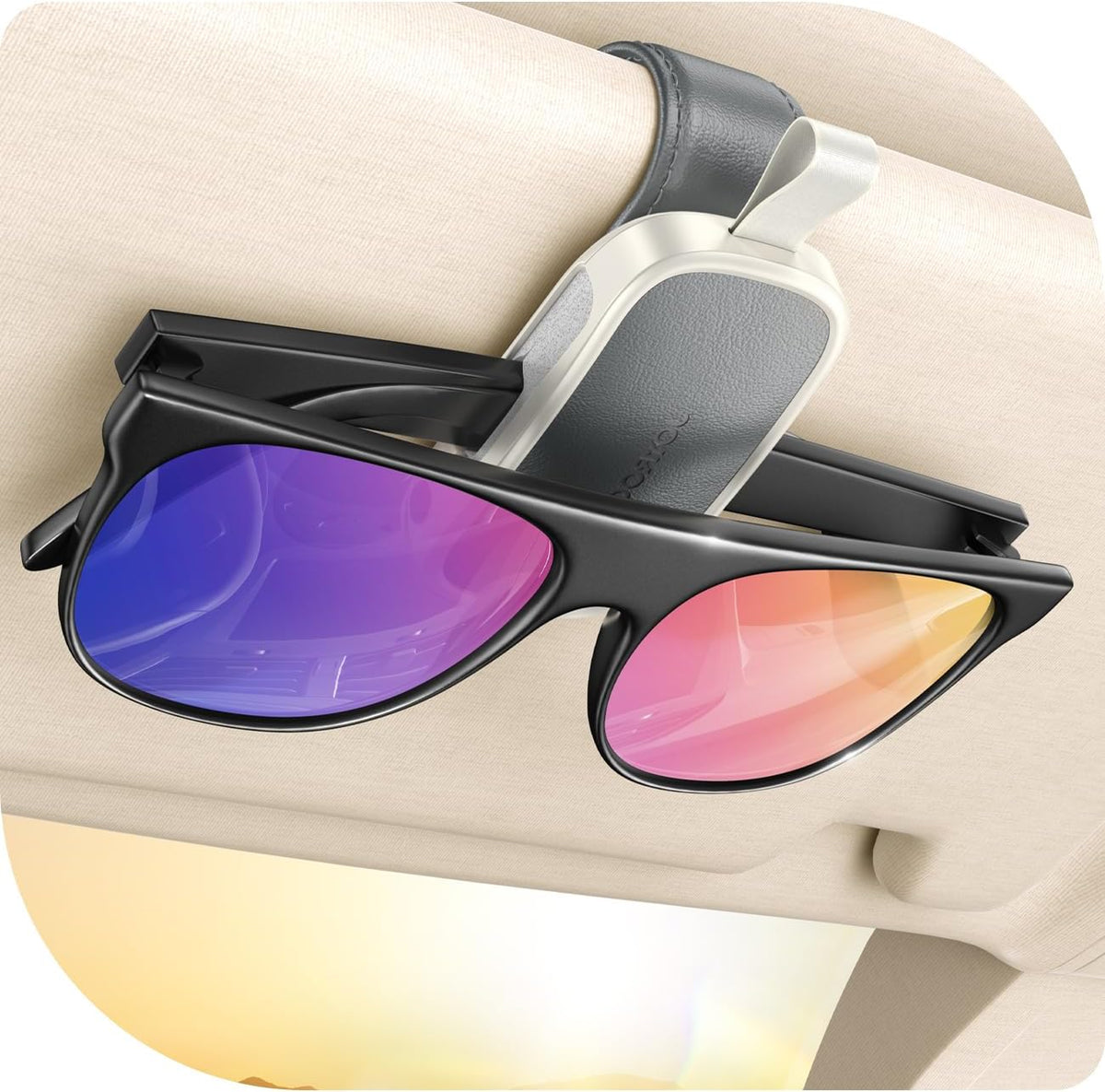JOYROOM Magnetic Leather Sunglass Holder for Car Visor - Gray