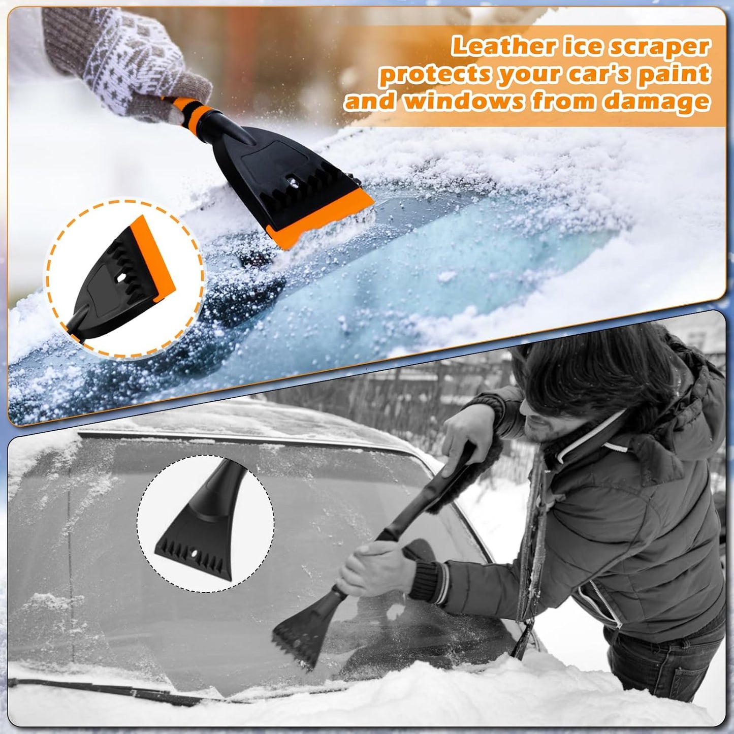XFIRE-GEAR Car Snow Brush and Ice Scraper/26.8" Window Scraper Deicer for Car Windshield, 2 in 1 Ice Scrapers and Brushes with Non-Slip Gloves, Winter Car Automotive Exterior Accessories
