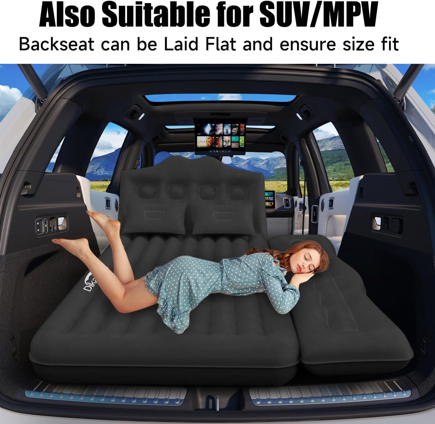 Car Air Mattress, Inflatable SUV Truck Camping Mattress for Back Seat, Thickened Travel Car Bed Sleeping Pad with Air Pump 2 Pillows