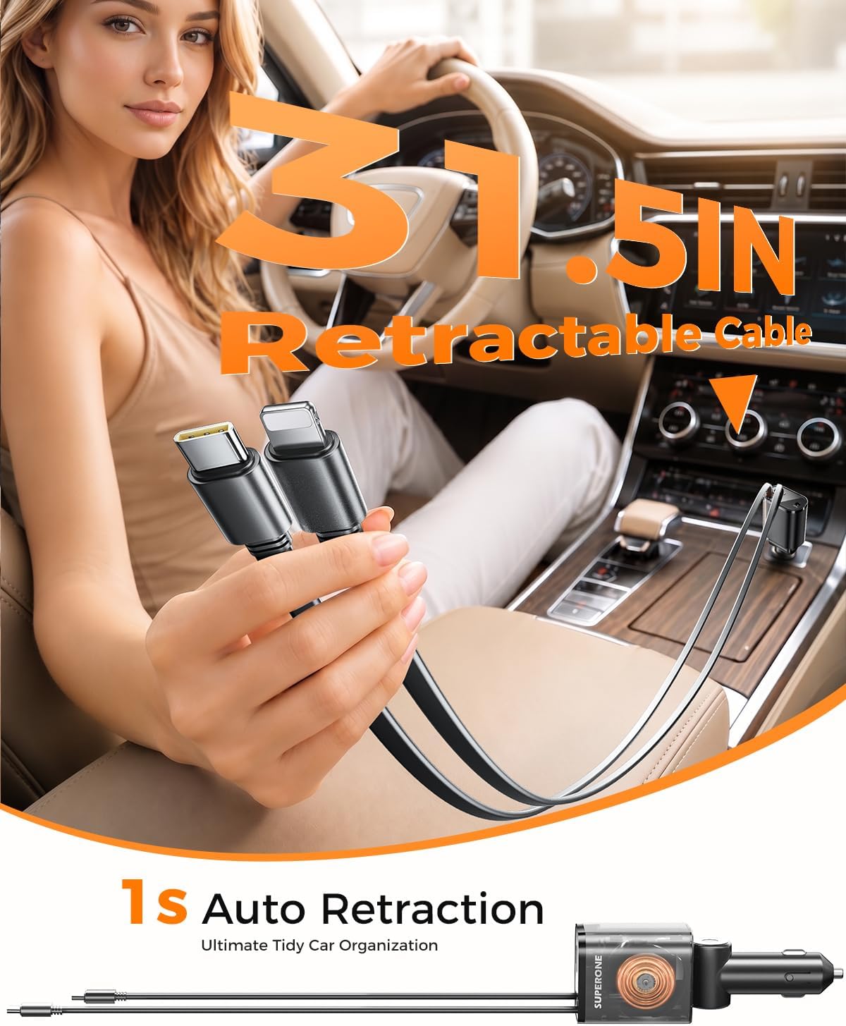 SUPERONE Retractable Car Charger with DC Port for Starlink Mini &Dual Cable