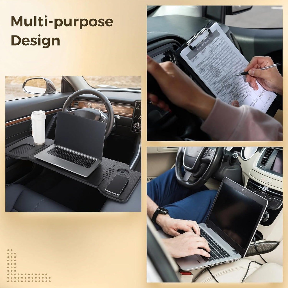 Foldable Car Desk Tray, Expandable Steering Wheel Table