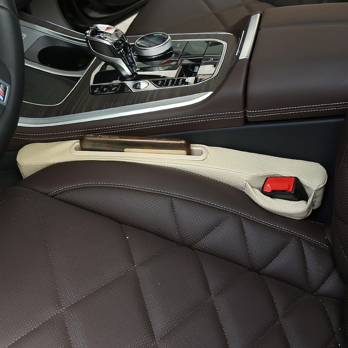 2 Pack Car Seat Gap Filler Organizer for Driver Side and Passenger Side Auto Center Console Side Filler Filler for Car Front Seat (Beige 2 pcs)