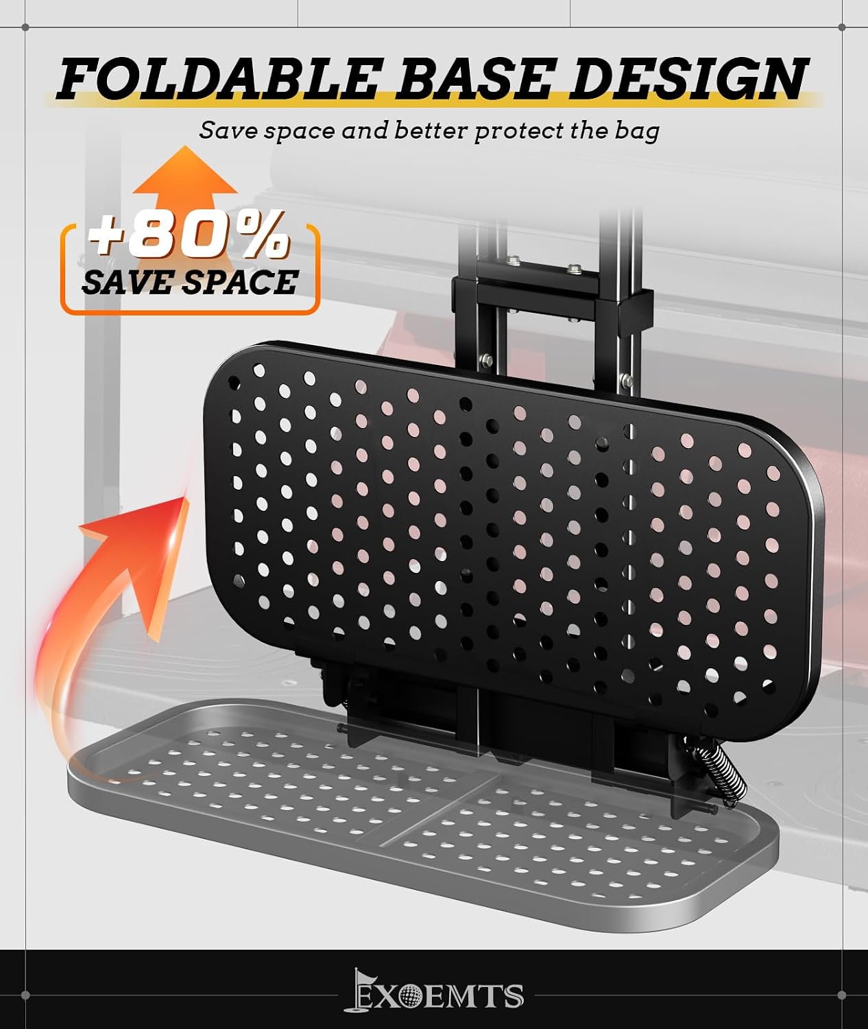 Universal Golf Cart Bag Holder & Grab Bar Combo, Foldable Golf Cart Rear Seat Bag Holder Rack & Safety Bar for Club Car EZGO Yamaha with Metal Pedal, Space-Saving, Convenience, Security, Easy Install